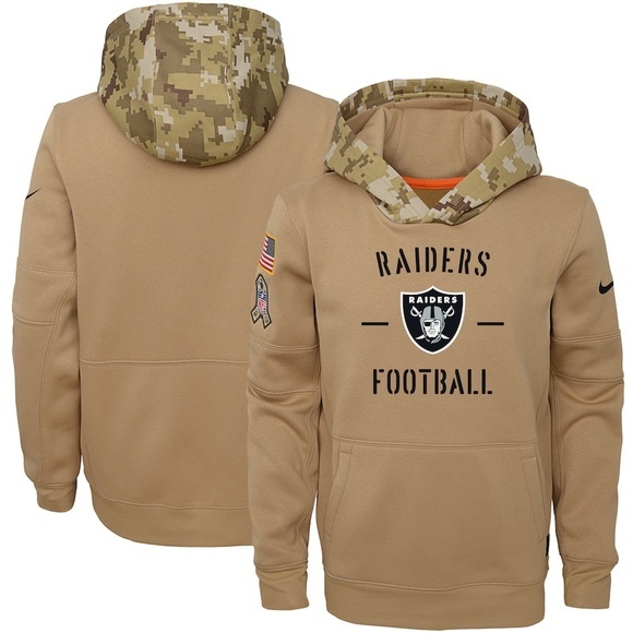 Las Vegas Raiders Nike Khaki 2019 Salute to Service Therma Pullover Hoodie Large